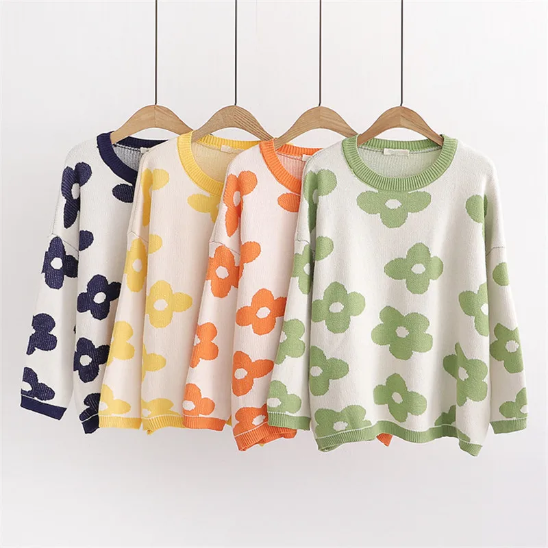 Женский трикотажный свитер с длинным рукавом и круглым вырезом | Женская одежда