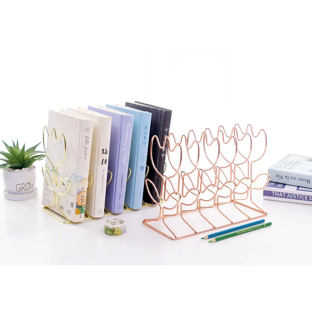 Office Home Flowers shape desktop shelf simple magazine storage rack metal iron wire Book Holder School Bookends metal