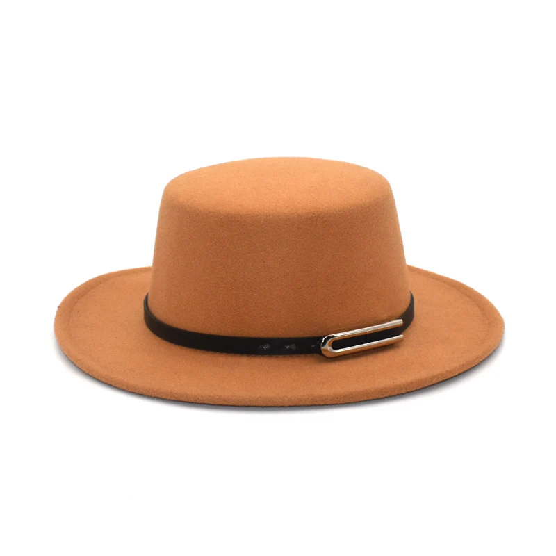 New Fashion Winter Autumn Wool Fedora Hat Women Flat Top Bowler Hat Wide Brim Man Jazz Hat Elegant Lady Church Hats P24