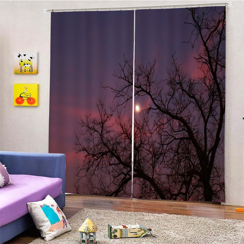 

3D Autumn Natural Forest Scenery Adult Bedroom Living Room Curtain Shading Can Be Customized Curtain with Hook Accessories