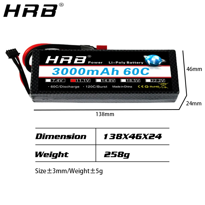 HRB 11 1 V 3000mah Lipo 3S батарея 60C жесткий чехол XT60 T Deans XT90 TRX EC5 разъем для Traxxas багги