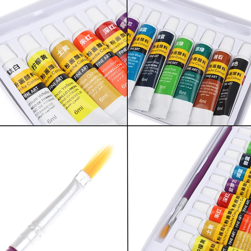 

6 ML 12 Color Professional Acrylic Paint Watercolor Set Hand Wall Painting Brush pigment powder