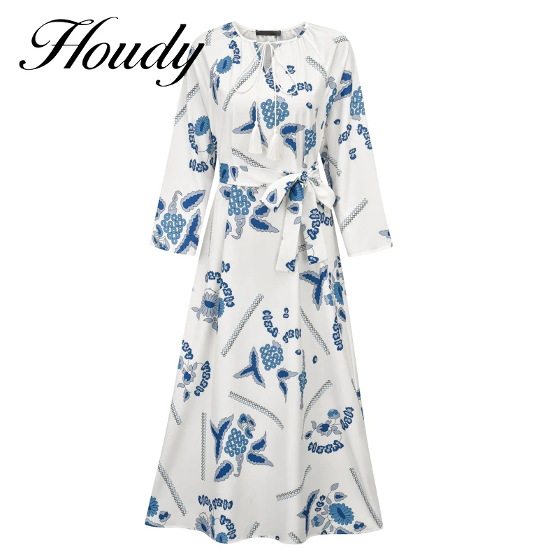 

2022 Spring Summer Cotton Dress Fashion Bohemian Bow Decoration Long Skirt Party Casual Puff Sleeve Straight Skirt Ladies