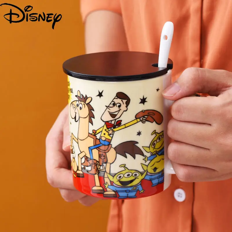 

Disney Ceramic Spoon Mug with Lid Simple Cute Cartoon Anime Large-capacity Coffee Cup Milk Cup Collection Cup