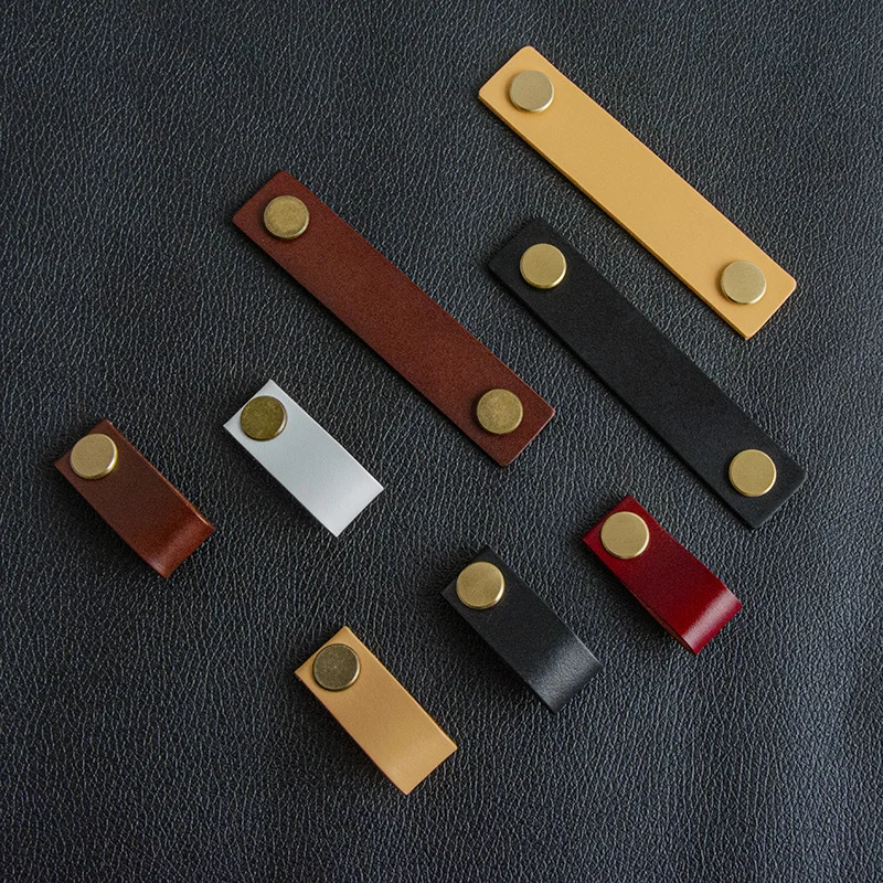 

5 colors 96MM Furniture handle Genuine Leather Cabinet Handles Leather Drawer handles wardrobe handles