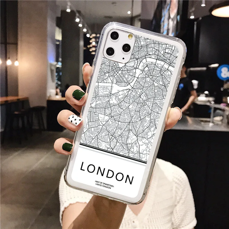Прозрачный мягкий чехол для телефона с картой мира iPhone 11 12 13 Pro XS Max XR X SE 2020 7 8 plus Ins