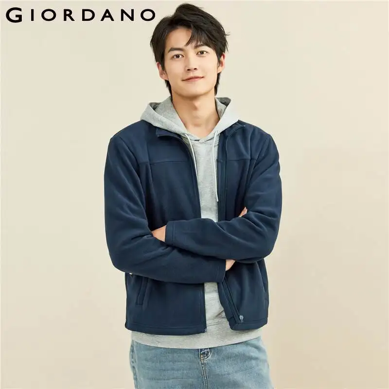 

Giordano мужские куртки, флисовая куртка с воротником-стойкой, Легкие ветрозащитные однотонные теплые куртки на молнии спереди 13071812
