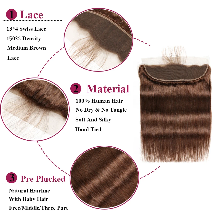 Прямые каштановые пряди с фронтальным предварительно выщипывающимся