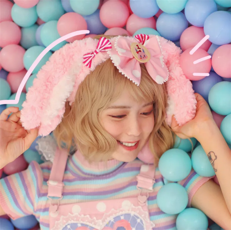

Lolita Strawberry Rabbit Cake Bear KC Headband Plush Hair Band Cute Girl Bow Headdress D575