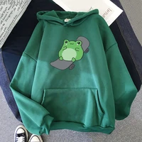 frog on skateboard hoodie women loose kawaii clothing aesthetic oversized sweatshirt 2021 fashion tops cartoon printed pullovers