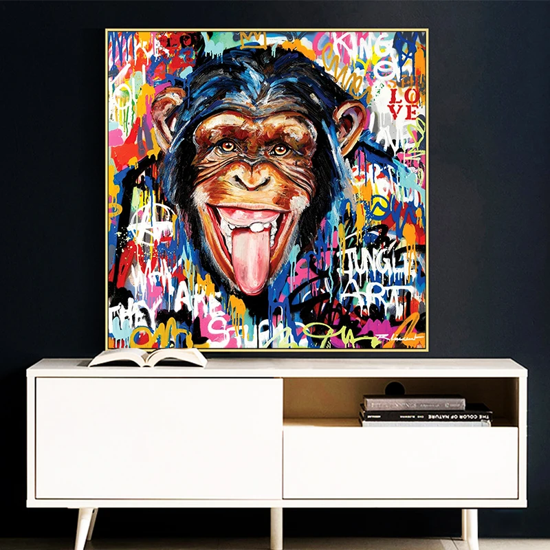Граффити уличное искусство абстрактная Милая обезьяна плакаты и принты Бэнкси