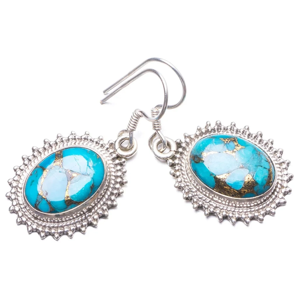

Natural Copper Turquoise Handmade Unique 925 Sterling Silver Earrings 1.5" Y3244