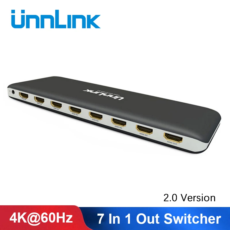 Unnlink HDMI совместимый коммутатор 2 0 7X1 UHD4K @ 60 Гц HDCP HDR 7 в 1 с ИК пультом дистанционного