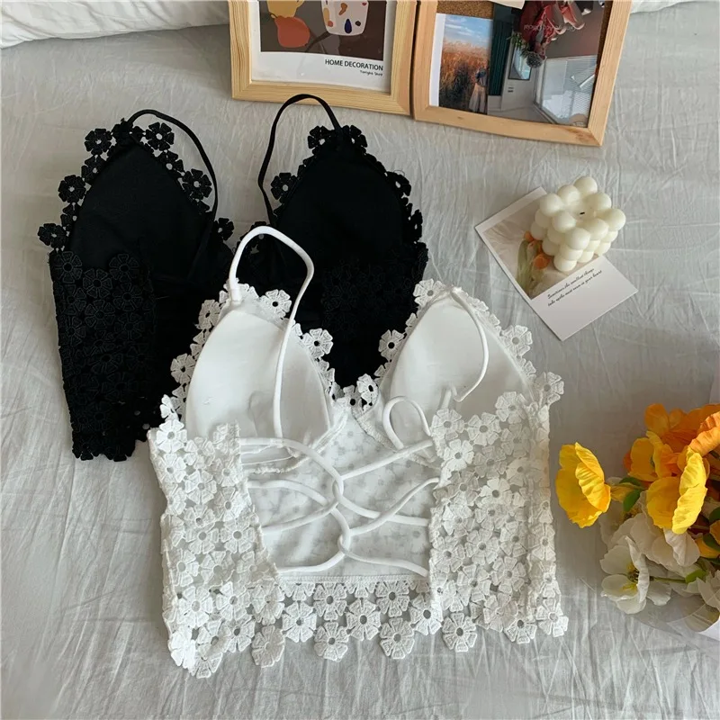 

2021 Spring and Summer New Retro Sexy Lace Three-Dimensional Flowers Beautiful Back Girl Underwear Spaghetti-Strap Slip Women's