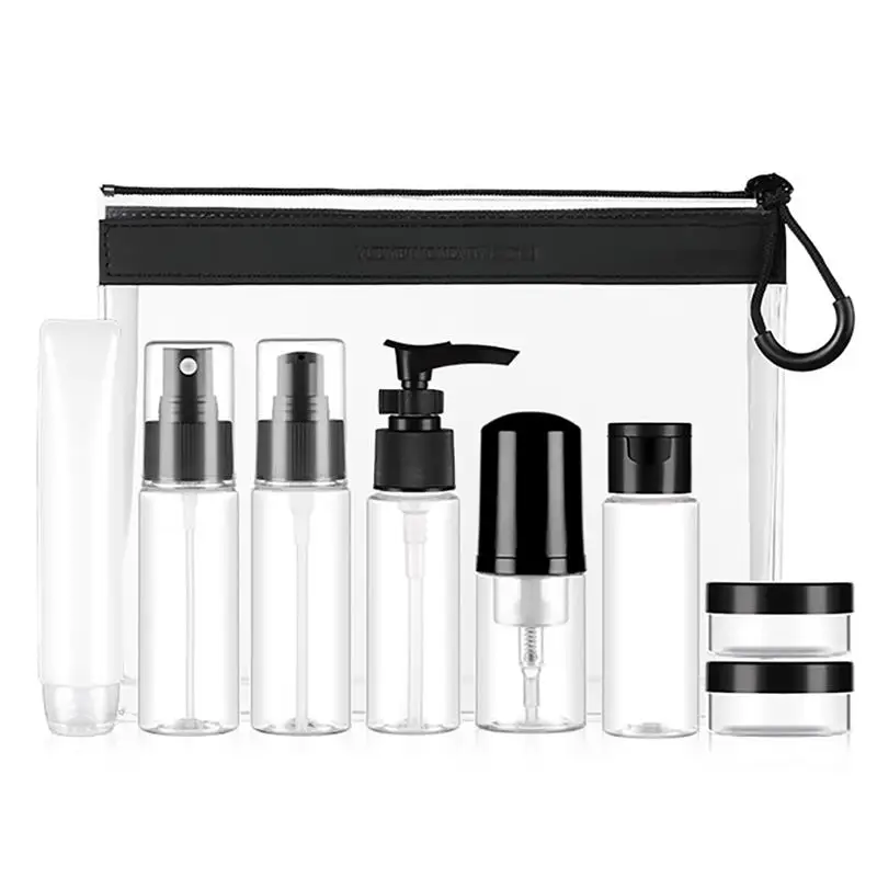 

9PCS 50ML Travel Bottle Portable Refillable Assorted Travel Container Makeup Bottle Spray Bottle Nebulizer with Clear Bag