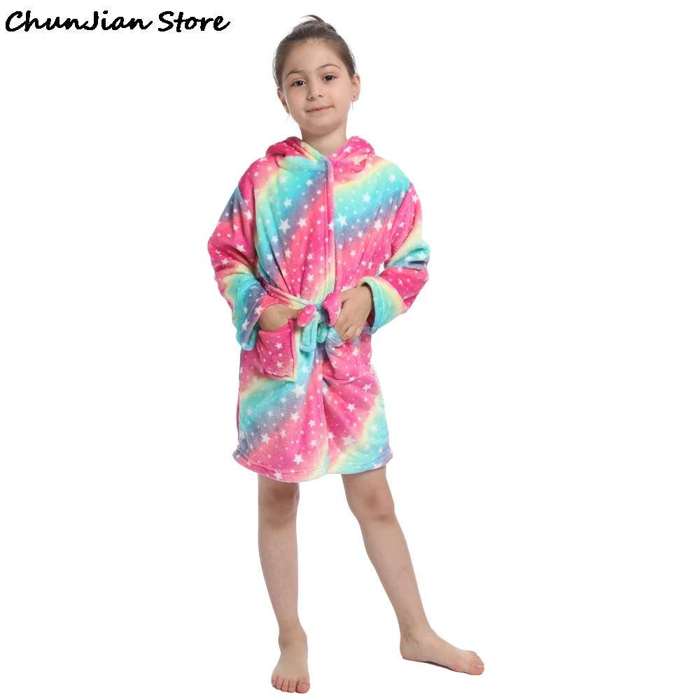 Единорог с капюшоном детский купальный халат платье радугой для маленьких