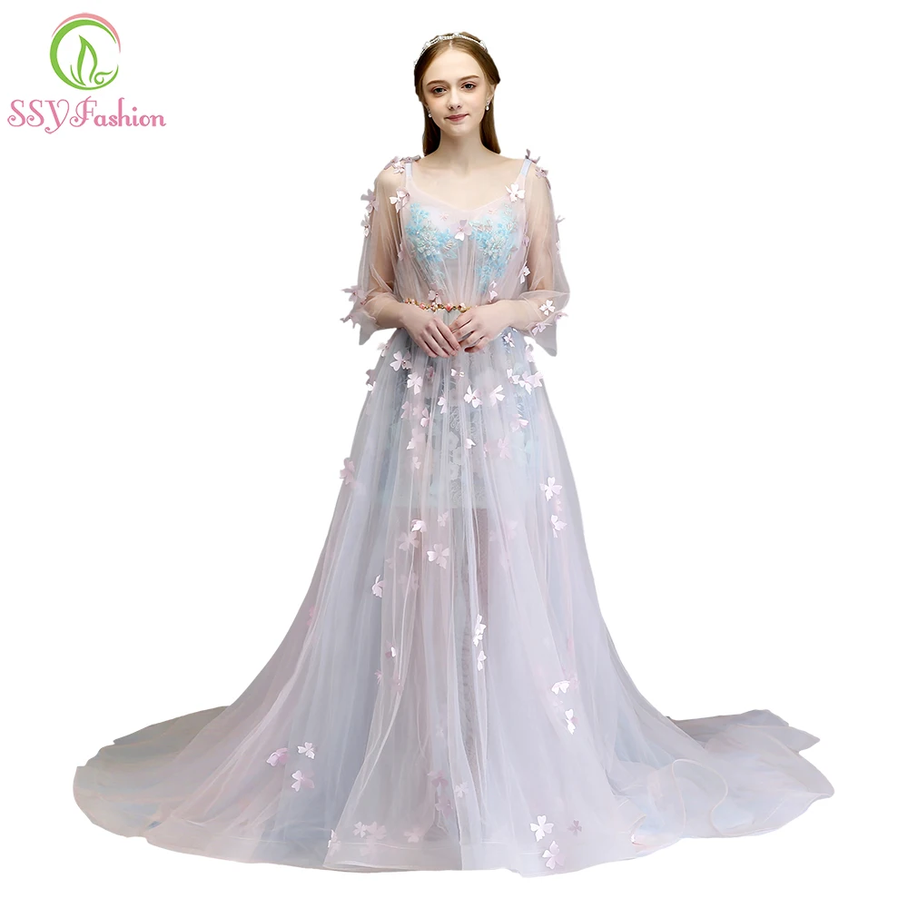 Милое романтичное розовое Прозрачное платье для выпускного бала с длинными