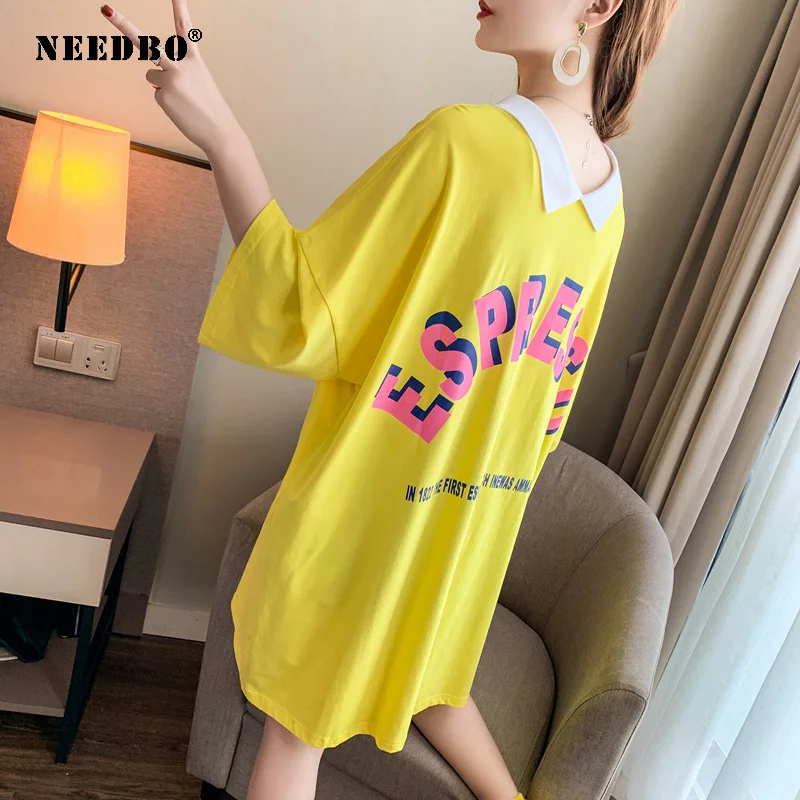 NEEDBO длинная футболка поло для женщин с принтом Повседневная Милая рубашка Mujer