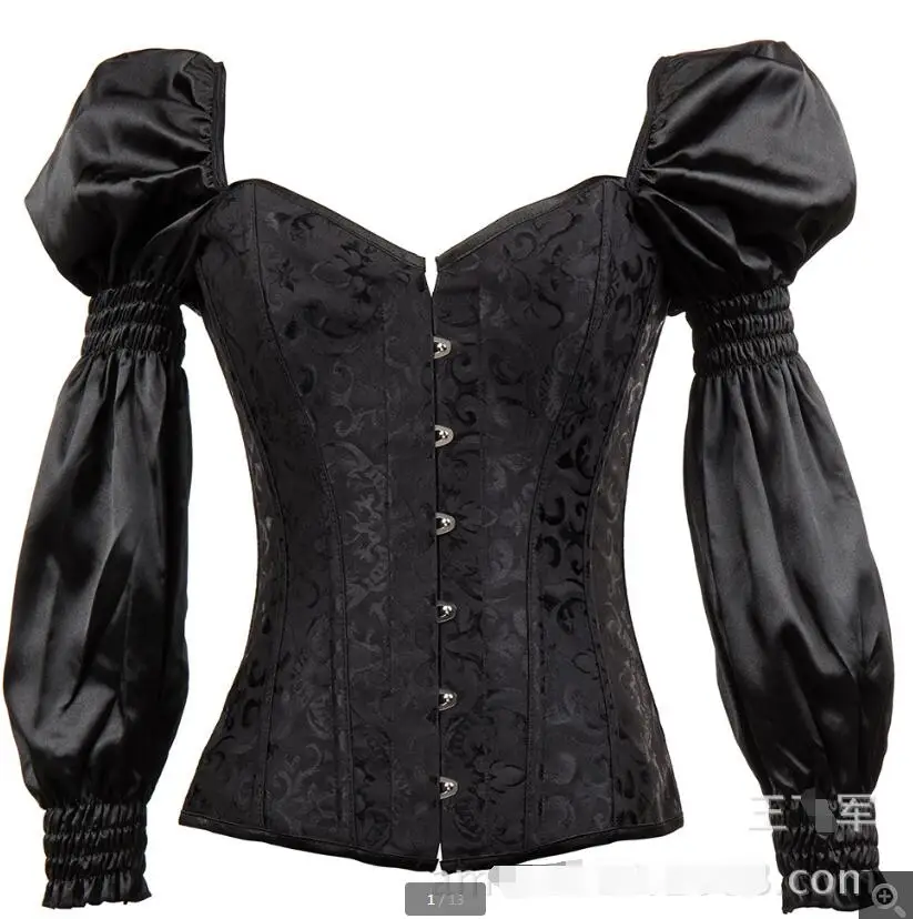 

Women Steampunk Corset Sexy Long Sleeve satin Corselet Lace Up Bustiers Corset For Party Club Wedding Plus Size ecowalson S-3XL