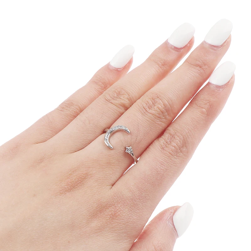 

Zircon Moon Star Opening Ring For Charming Women Party Fine Jewelry Adorable