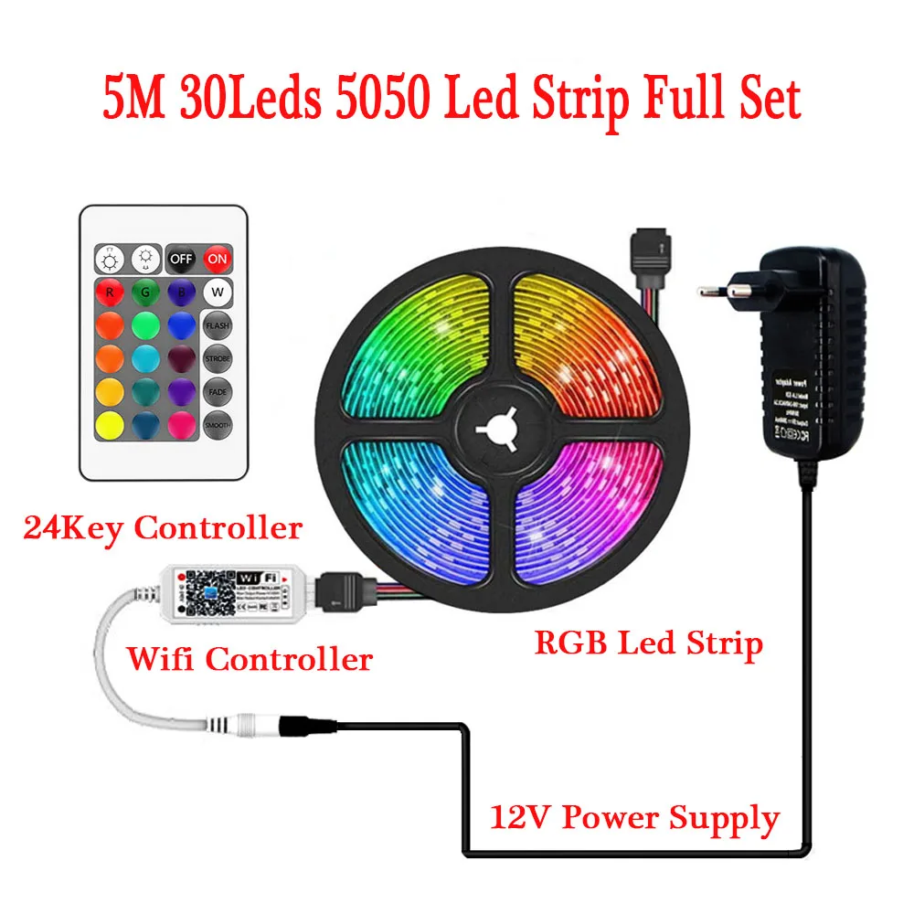 

Светодиодная ленсветильник 5050 RGBW с 24 кнопками, светодиодный контроллер Wi-Fi, 30/60 светодиодов, гибкие светодиодные ленты, Волшебный дом 12 В, 3/6 ...