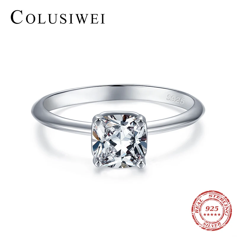 

COLUSIWEI Luxury Classic Wedding Engagement 925 Sterling Silver Geometric Cut 4 Prong Zirconia Rings for Women Statement Jewelry