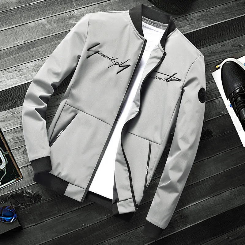 Куртка мужская с воротником-стойкой однотонная модная универсальная