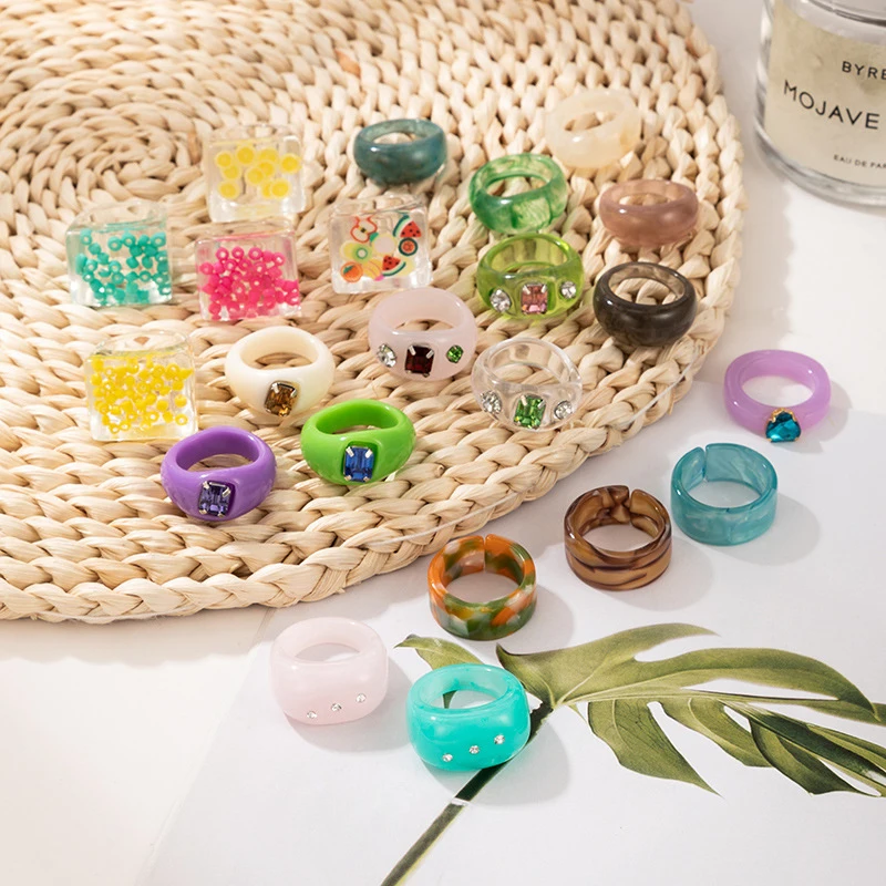 

1pc Korean Transparent Colourful Geometric Square Round Rings Set For Women Party Jewelry Gifts