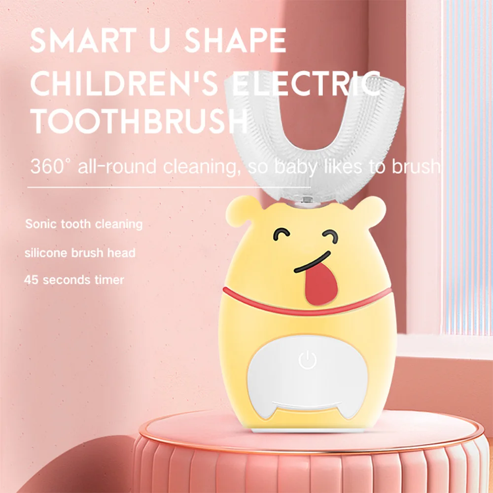

Electric Toothbrush For Kids Smart 360 Degrees U Silicon USB Automatic Ultrasonic Teeth Tooth Brush Cartoon Pattern