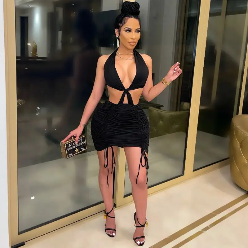 

Summer Clothing Folds Drawstring Sexy Dress Birthday Party Dresses for Women Night Club Outfits Streetwear Y2k Wholesale Items