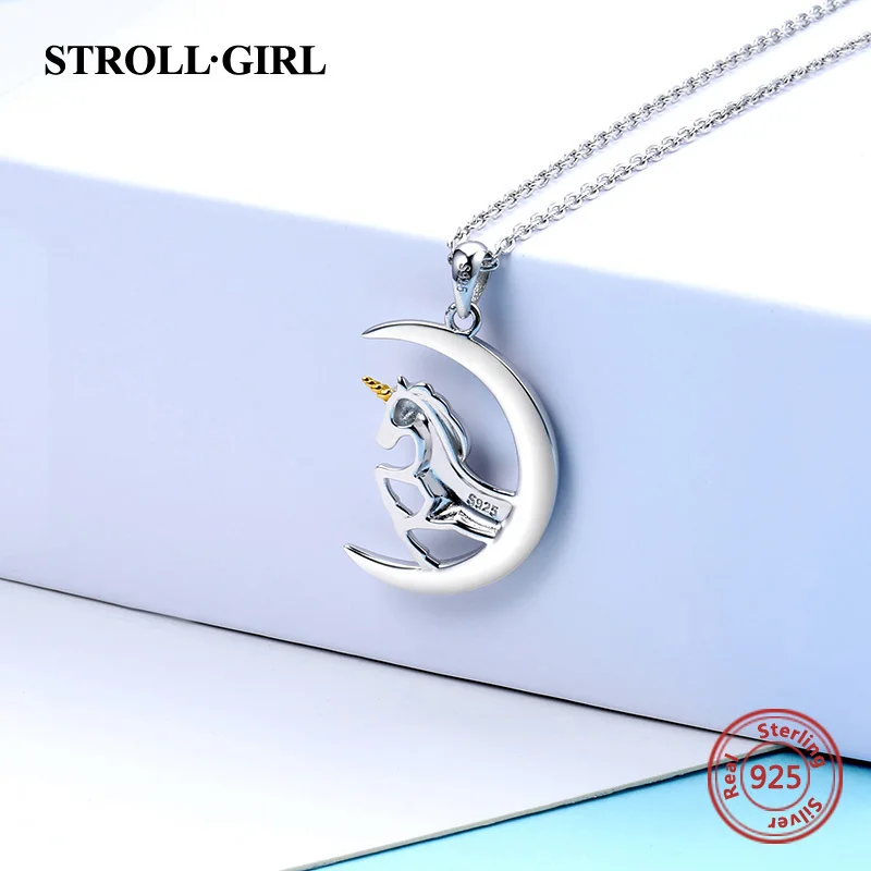 Женское ожерелье из серебра 925 пробы с подвеской в виде Луны и лошади|Ожерелья| |