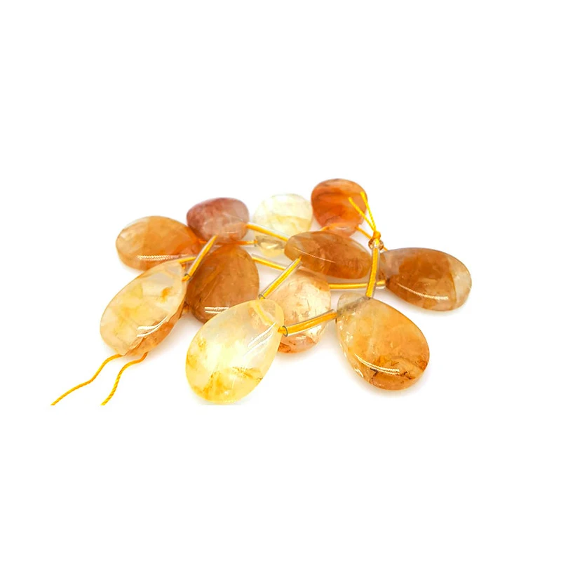 

25 x 35mm High Quality Gem Teardrop Natural Yellow Crystal Quartz Agate Stone Beads DIY Jewelry Necklace Pendant Unique