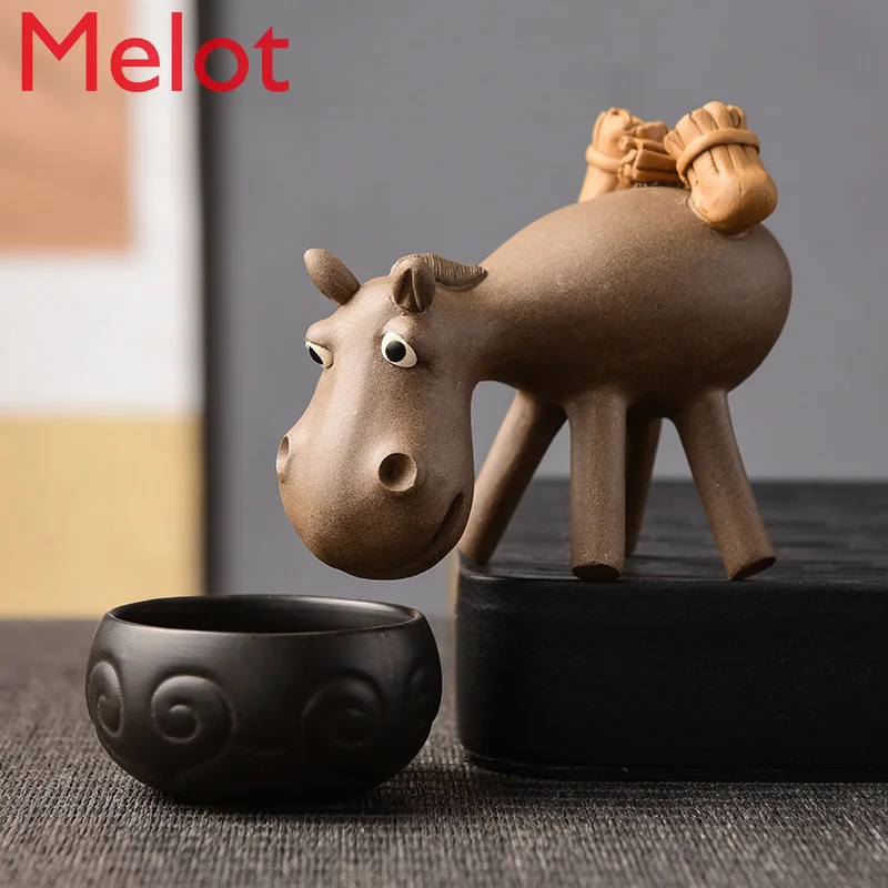 

Yixing Purple Clay tea favor Manual Sculpture Meaning Donkey yun cai Crafts Tray Tea Set Tea Ceremony Decoration Supportable