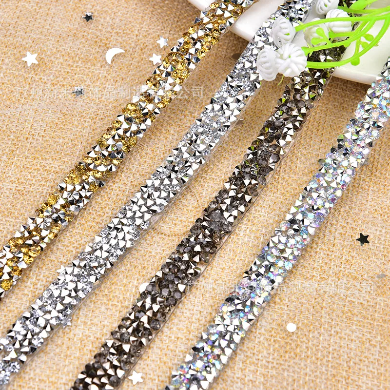 

10Yards Gold Gemstone Lace Trim Hot Stamping Decorative Diamond Chain Patch DIY Sewing Rhinestone Wedding Bridesmaid Dress Belt