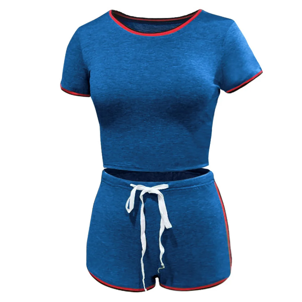 Two Piece/Set Workout Clothes For Women Yoga Set Sports Splicing Short Sleeve T-shirt Top Shorts Fitness |