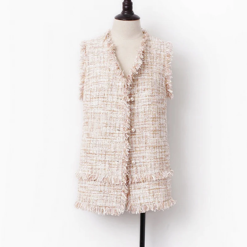 Твидовый жакет без рукавов с блестками яркого цвета Ткань Повседневный