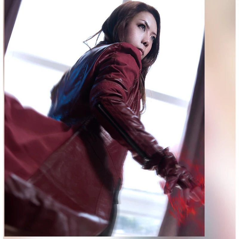 Алый костюм ведьмы Ванда кожаная куртка максимофф Капитан Америка 3 косплей для