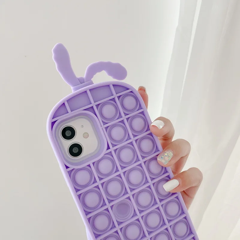 

Purple Rabbit Reliver Stress Pop Fidget Toy Push it Bubble Case For iPhone 11 12 Pro MAX X XS SE 6 7 8 Antistress Game Cover Kid