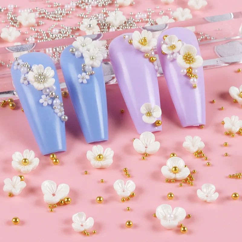 

1 Bag Nail Art Accessories White Resin Small Flower Acrylic Five Petal Flower Nail Jewelry For Nail Tips