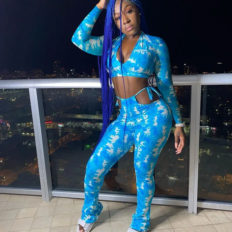 

Комплект из двух предметов женский с принтом, пикантный укороченный топ и брюки, уличная одежда, Клубная одежда для вечерние, осень 2021