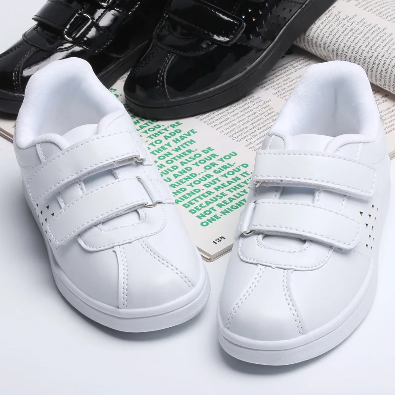Кроссовки из лакированной кожи для мальчиков и девочек черно-белые кроссовки