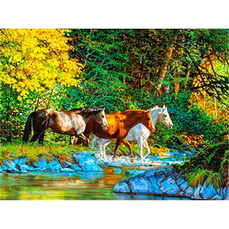 

Diy Diamond Painting Running Horse Home Decoration Cross Stitch Mosaic Animal Embroidery River Scenery Diamond Art
