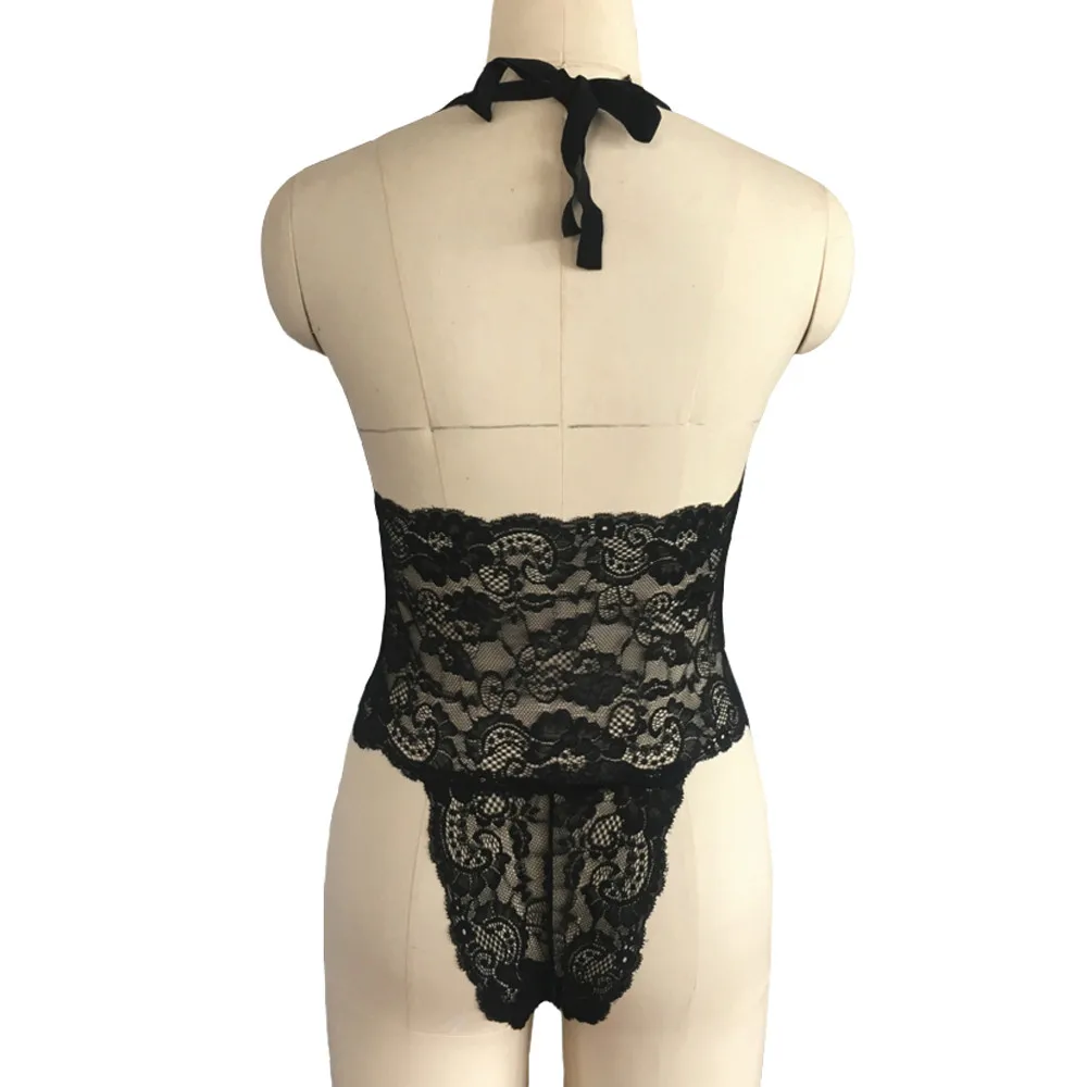 Женское Кружевное боди с лямкой на шее прозрачное кружевное сексуальное