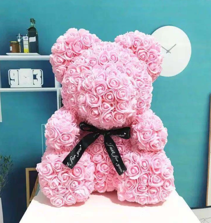 

40cm Rose Bear Heart Artificial Flowers Red Rose Bear For Women Valentine's Wedding Birthday Christmas Gift Home Decoration