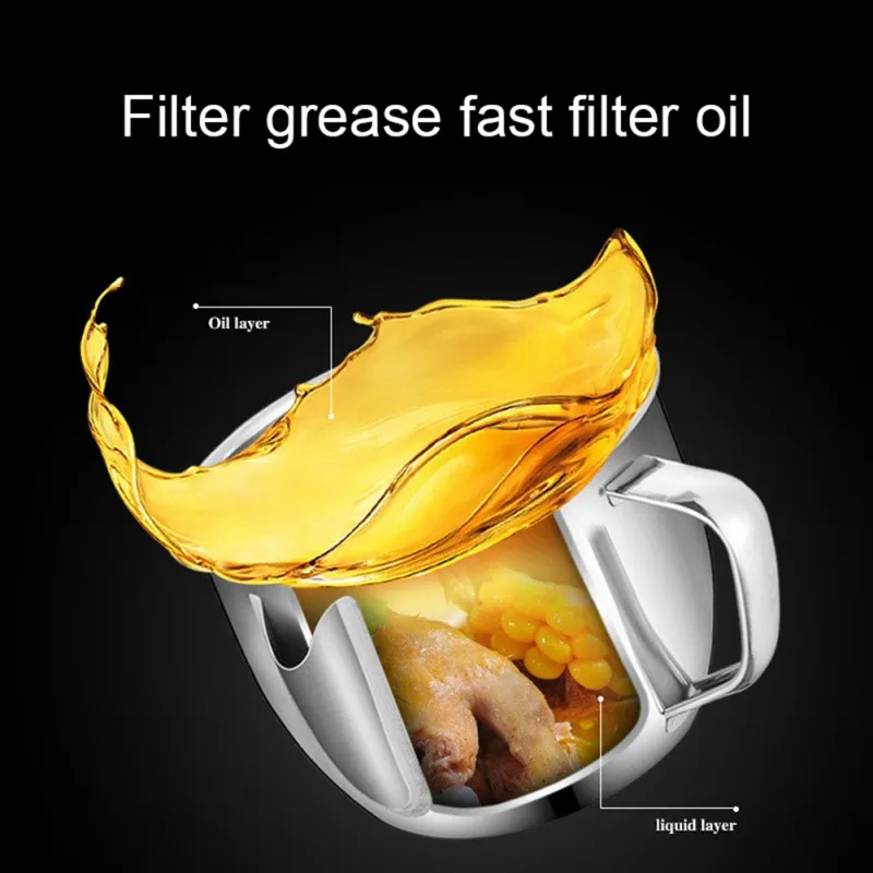 

NORBI Sauce Oil Soup Grease Separator Filter Strainer Bowl Cooking Oil Soup Strainer Stainless Steel Kitchen Cup Tool Cookware