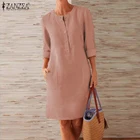 Платье ZANZEA женское повседневное с длинным рукавом, элегантный хлопковый короткий сарафан для работы, однотонная одежда, осень 2021