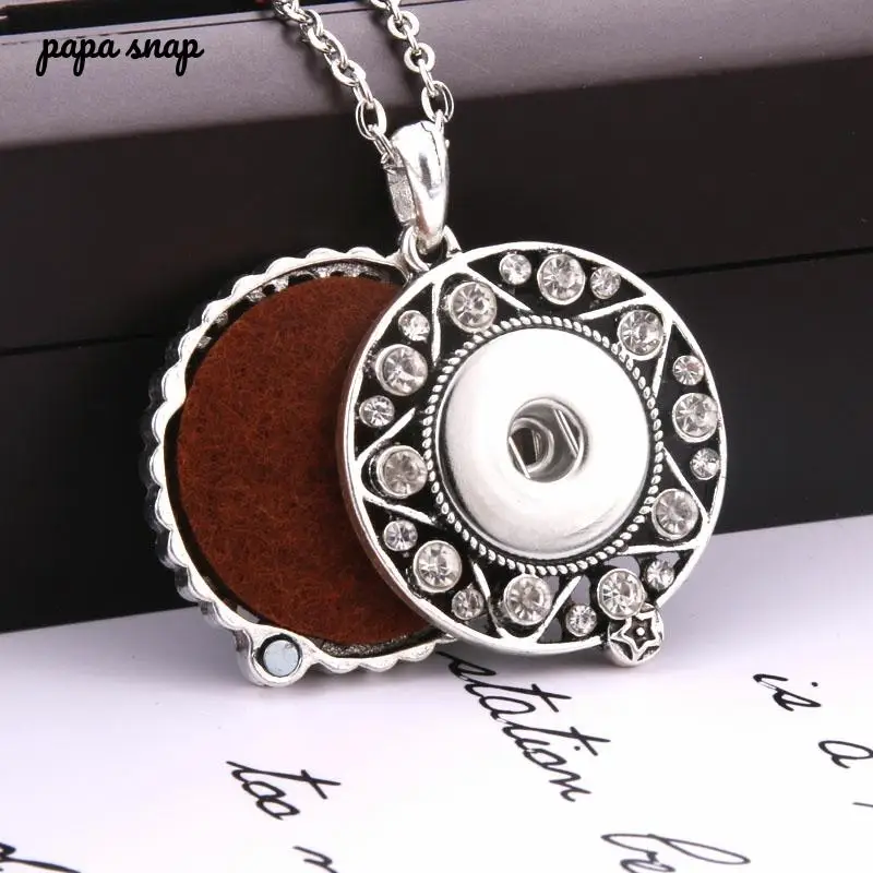 

New Aromatherapy snap jewelry rhinestone Perfume Aroma Diffuser lockets Necklace Fit 18mm Snap Buttons Jewelry Pendant necklace