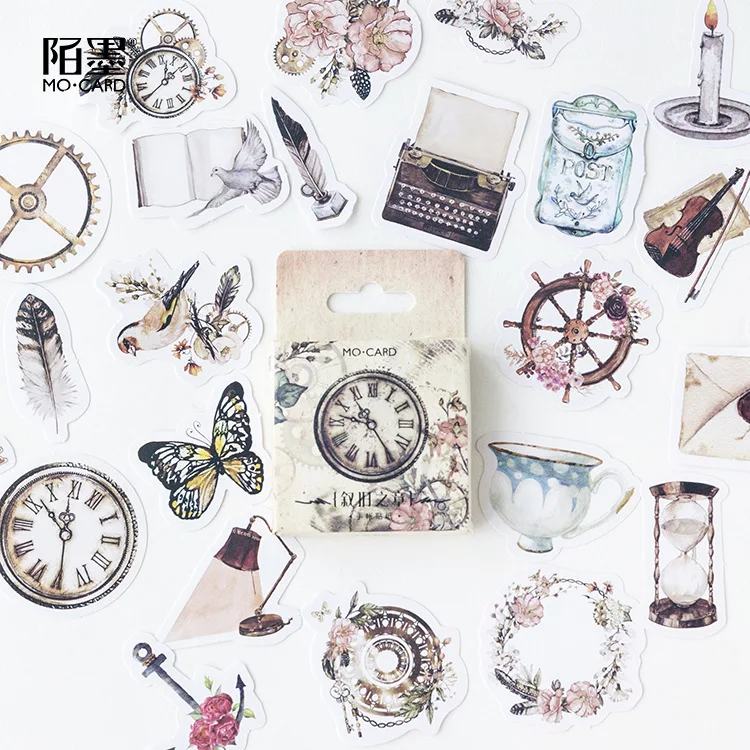 

46Pcs/box Candy Retro Clock time Deco Diary Stickers Scrapbooking Planner Japanese Kawaii Decorative Stationery Stickers