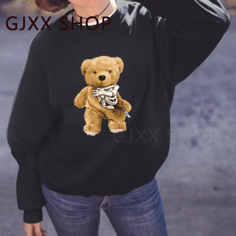 

Disguise Bear Print Crewneck Sweatshirt Oversize Women Men 2021 Autumn Winter Warm Vintage Pullover Sweatshirts Tops Sudaderas