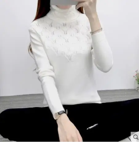 Плотный теплый свитер с высоким воротником женский осенне-зимний вязаный